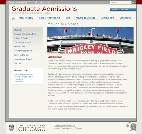 UChicago Graduate Admissions: inner page