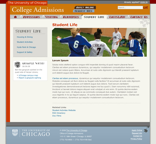 UChicago College Admissions: inner page
