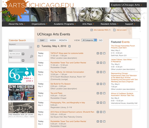 arts.uchicago.edu: events calendar